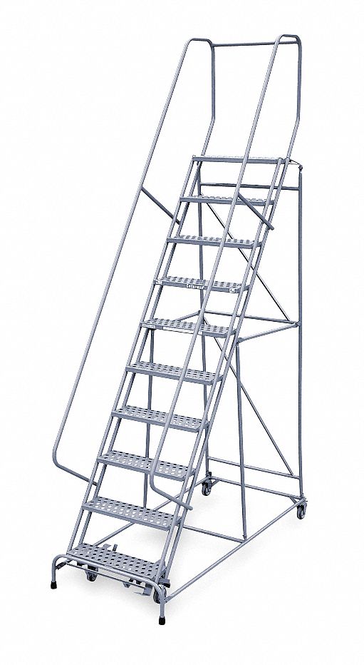 Rolling Ladder: 8.3 ft Platform Ht, Assembled, Steel, Manual Lock, Antislip, 32 in x 74 in