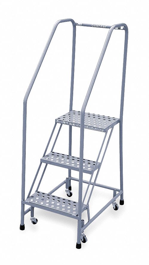 Rolling Ladder: 2.5 ft Platform Ht, Assembled, Steel, Wt-Actuated Auto-Lock, Antislip