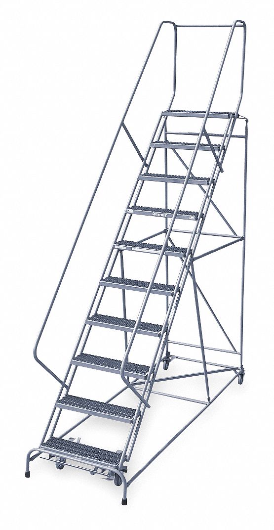 Rolling Ladder: 8.3 ft Platform Ht, Assembled, Steel, Manual Lock, Serrated, 32 in x 97 in