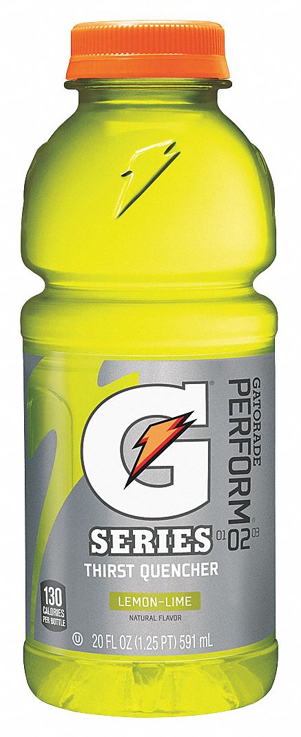 Sports Drink: Lemon-Lime, Single-Serve, 20 fl oz Container Size, Full-Sugar, Yellow, 24 PK
