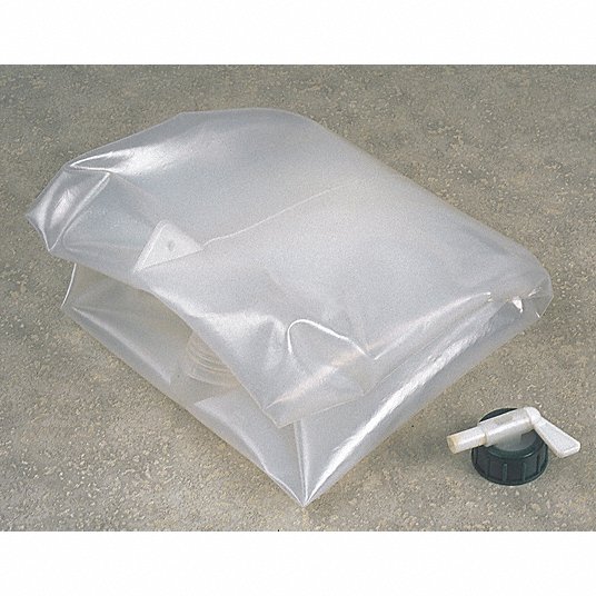 Collapsible Water Jug: 5 gal Capacity, 11 in Ht, 11 in Lg, 11 in Wd, Clear, Polyethylene
