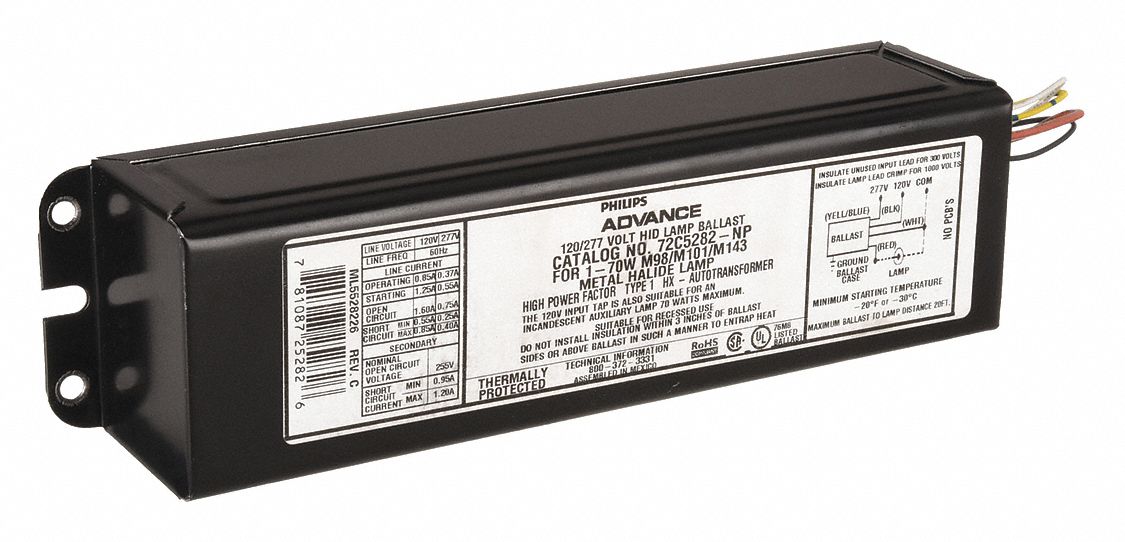 HID Ballast: Metal Halide, 70 W Bulb Watt - Max, ANSI Code M98, Pulse, 120/277V AC
