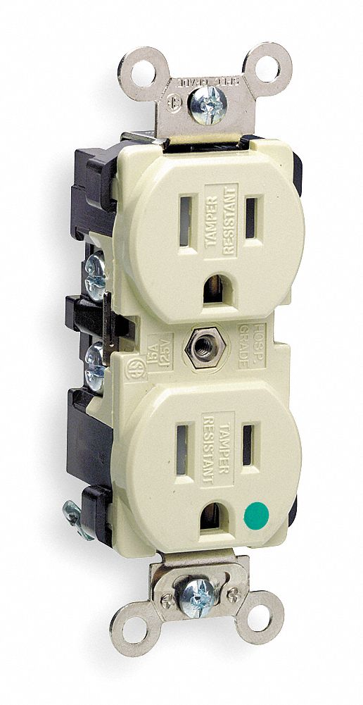 RECEPTACLE, TAMPER RESISTANT, HOSP GRD 15 AMP, IVORY