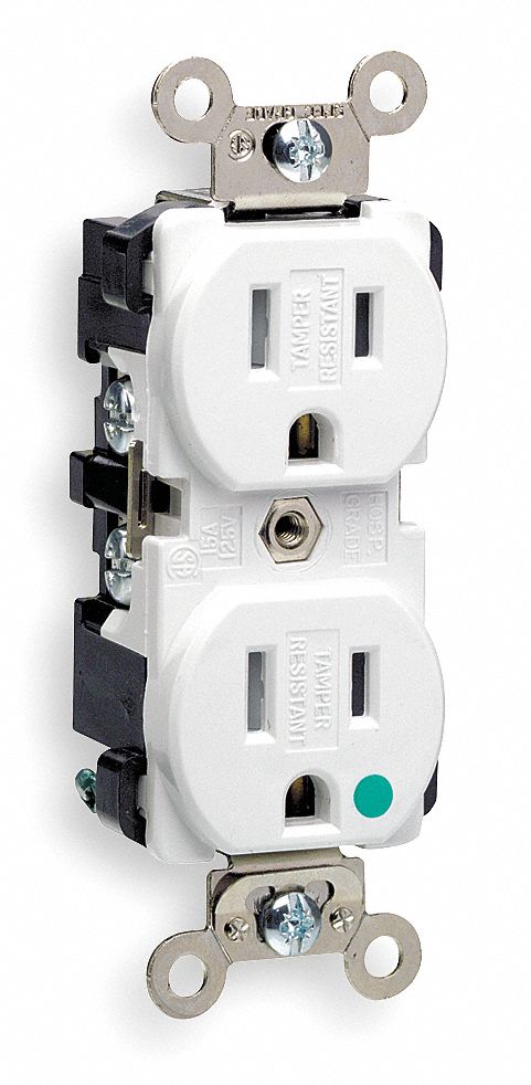 RECEPTACLE, TAMPER RESISTANT, HOSP GRD 15 AMP, WHITE