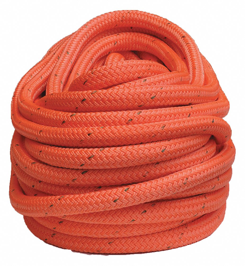 Heavy Duty Double Braided 1/3 Rope, (65 or 100 ft) with Carabiner, Orange