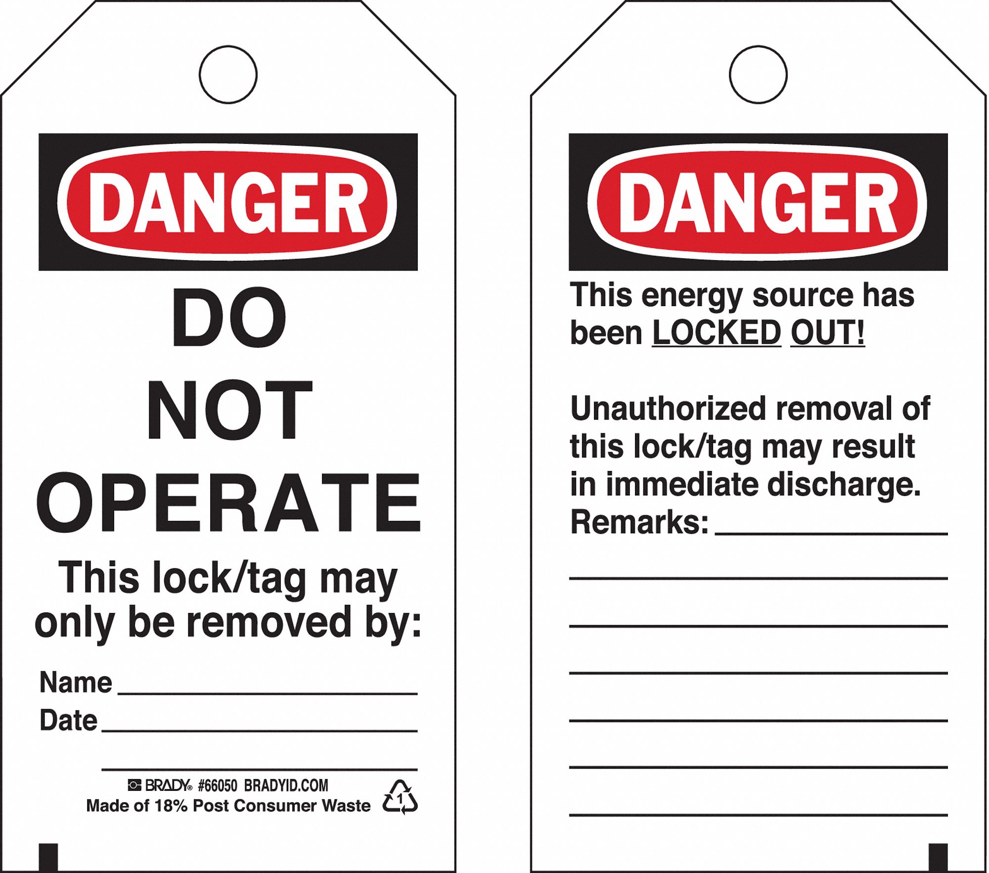 DANGER TAG, DANGER DO NOT OPERATE, POLYESTER, DATE/NAME/REMARKS, WRITE-ON SURFACE, 25 PK