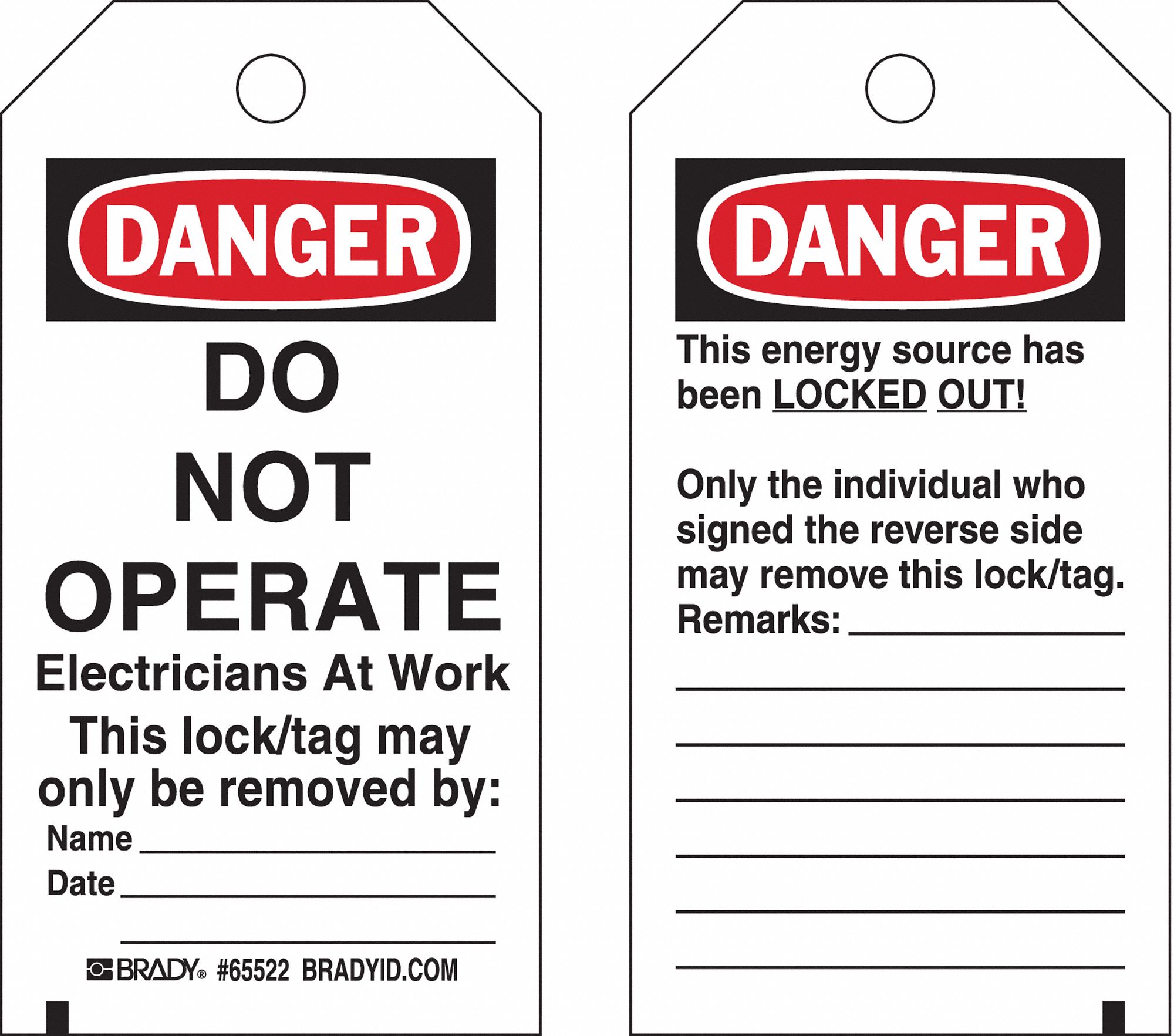 Danger Tag: Danger, Danger Do Not Operate, Heavy Duty Polyester, Remarks, Write-On Surface