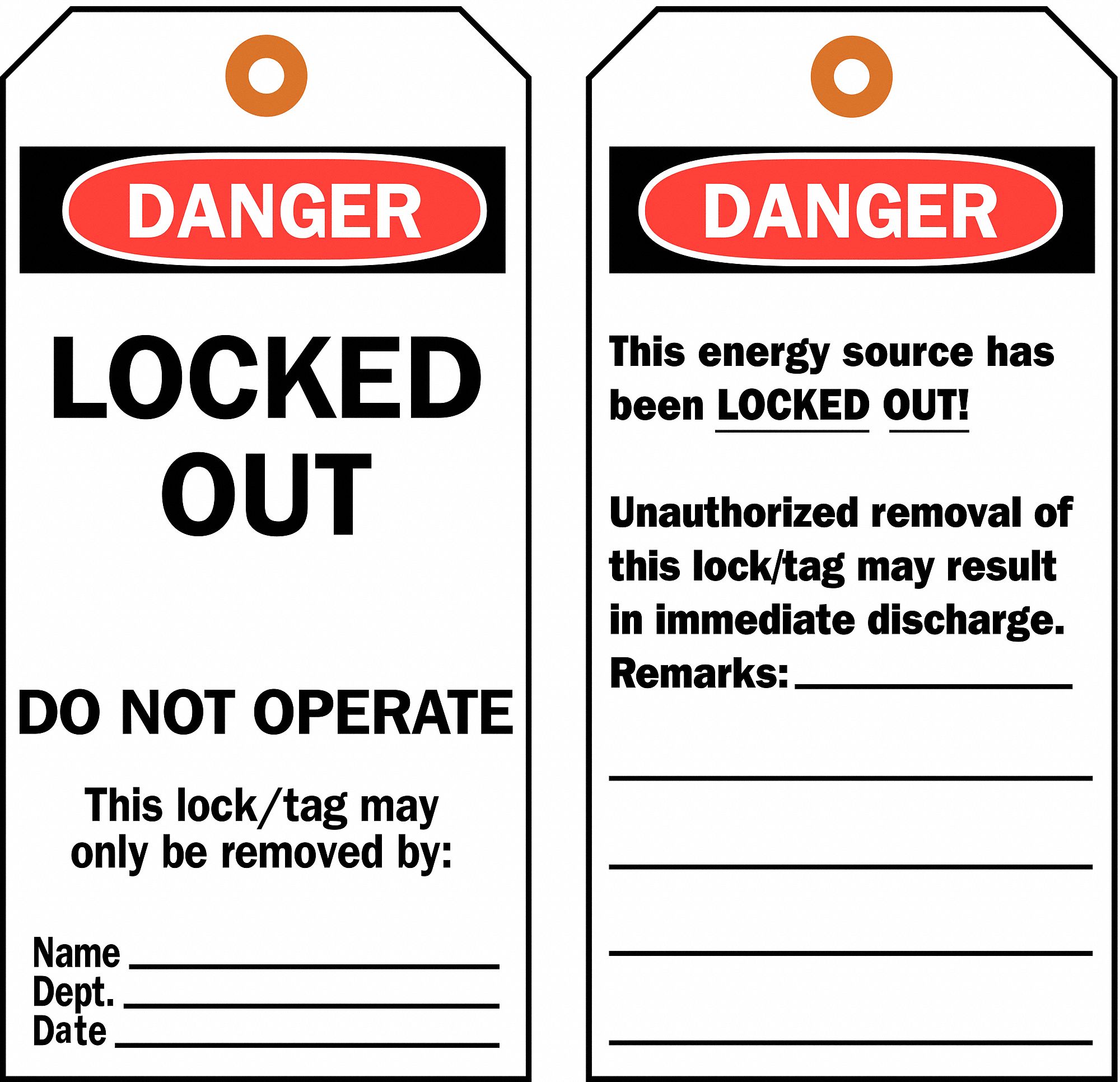 Safety and Lock Out Tags