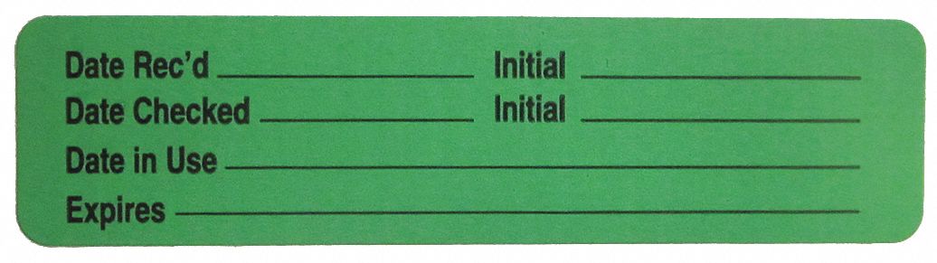Label: 3 1/2 in Wd, 7/8 in Ht, Green, Rectangle, Paper, English, 1, 000 PK