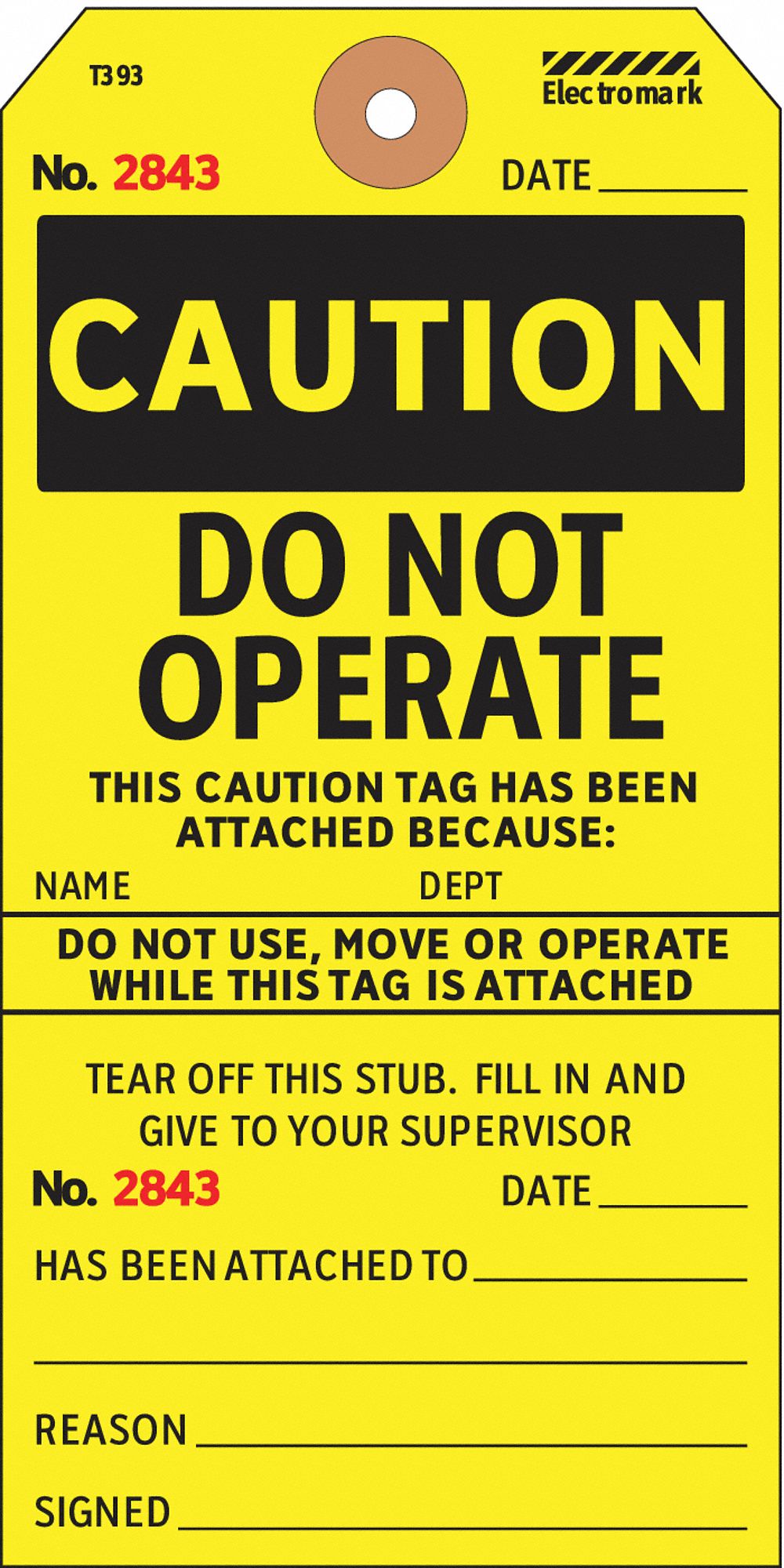 Caut Tag 5-3/4 x 2-7/8 In Bk/Yel PK100