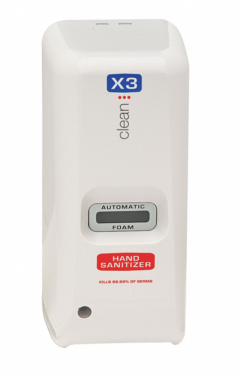 Hand Sanitizer Dispenser: X3 Clean, Liquid, 1,000 mL Refill Size, Clear, Plastic, Auto