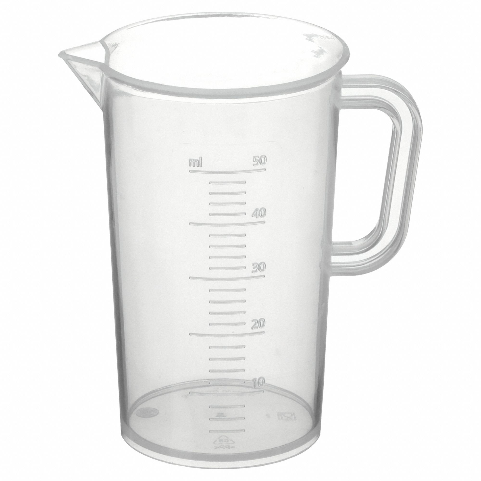 Beaker: Tall Form with Handle, 50 mL Capacity - mL, 1.69 fl oz Capacity - oz, 40 mm Outside Dia