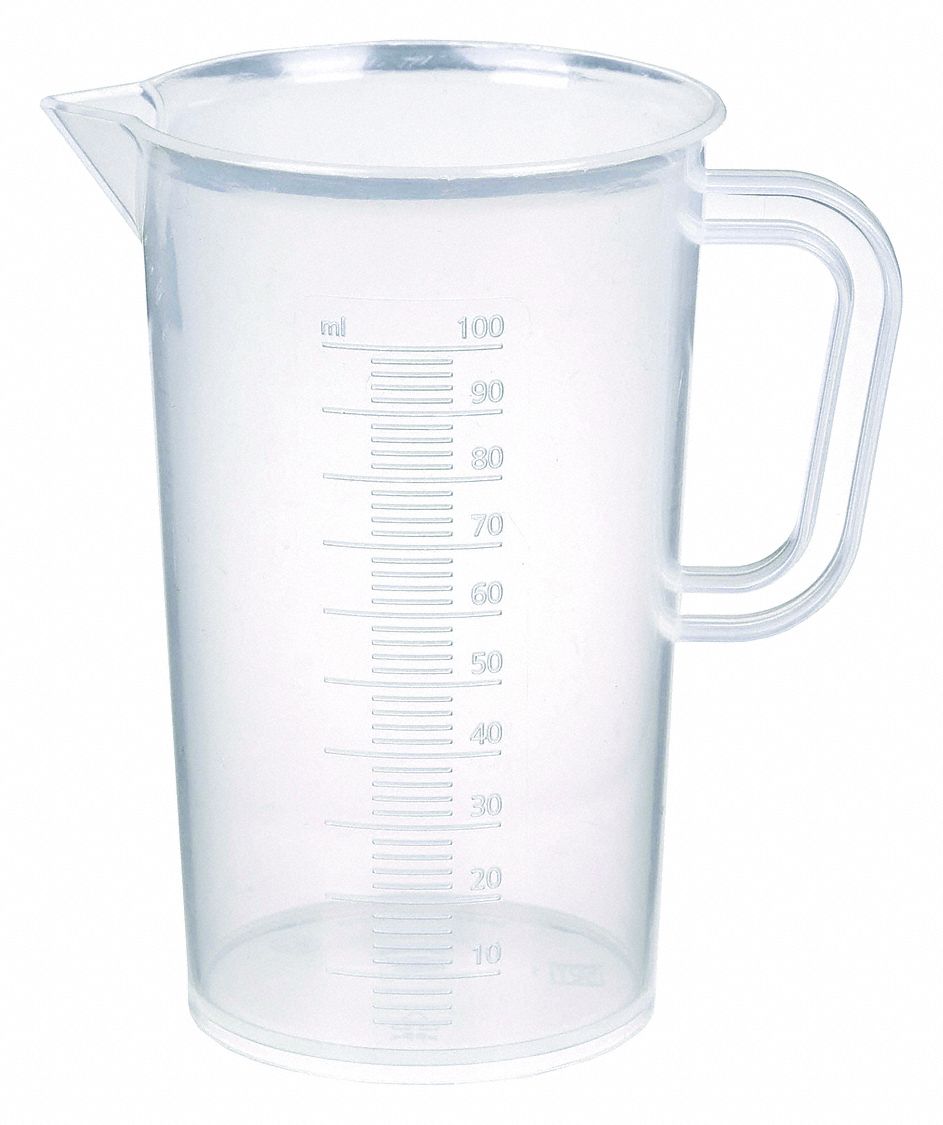 Beaker: Tall Form with Handle, 100 mL Capacity - mL, 3.38 fl oz Capacity - oz, 50 mm Outside Dia