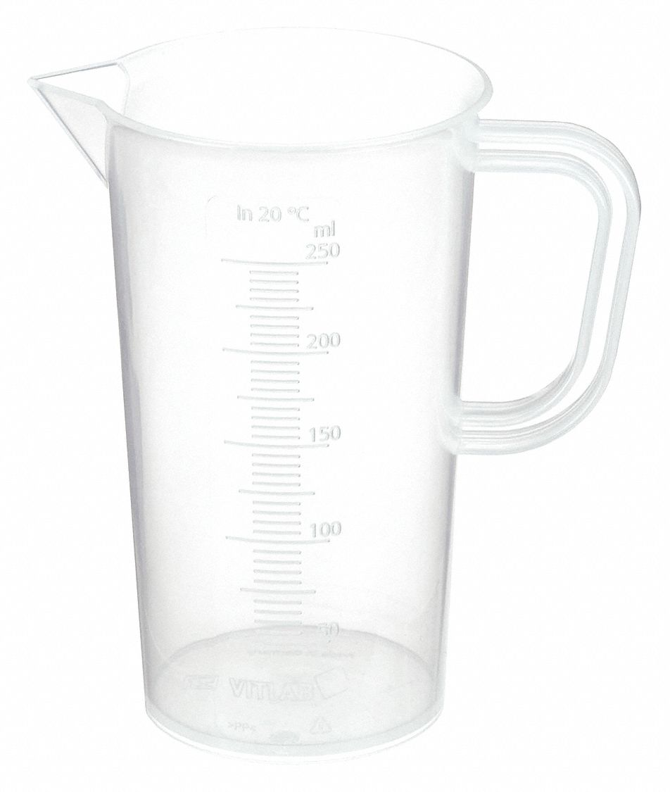 Beaker: Tall Form with Handle, 250 mL Capacity - mL, 8.45 fl oz Capacity - oz, 74 mm Outside Dia