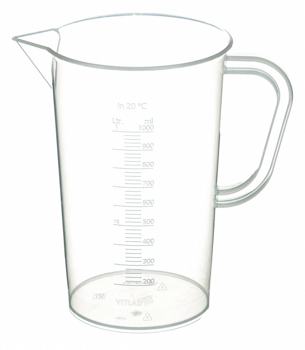 Beaker: Tall Form with Handle, 1 L Capacity - mL, 33.81 fl oz Capacity - oz, 117 mm Outside Dia