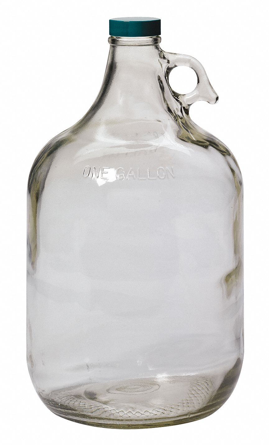 JUG, GLASS, 3.79 L CAPACITY, 1 GAL CAPACITY - ENGLISH, INCLUDES CLOSURE, 166 MM BODY DIAMETER