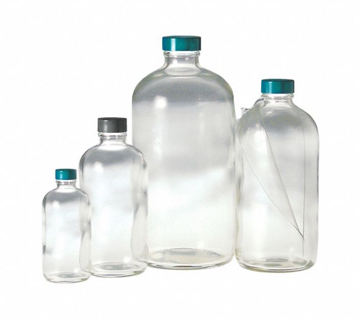 Safety Coated Bottle: Safety Coated Glass, 960 mL Capacity - mL, 32 fl oz Capacity - oz, Non-Sterile