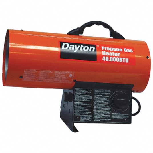 DAYTON Portable Gas Torpedo Heater, Propane, 40,000 BtuH, Heating Area