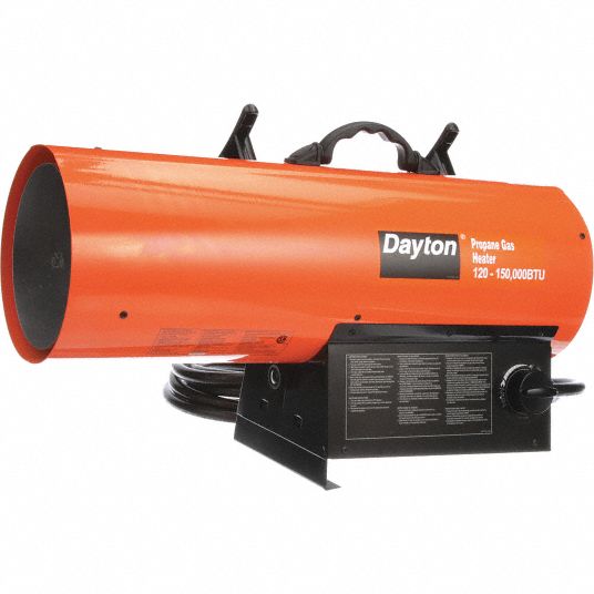 DAYTON Portable Gas Torpedo Heater, Propane, 150,000 BtuH, Heating Area