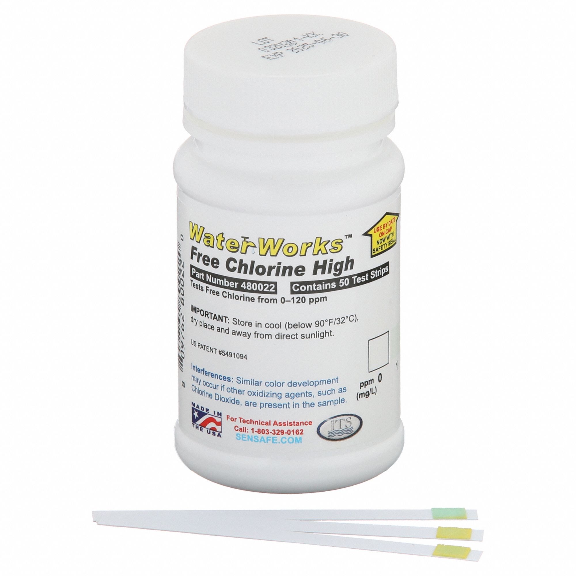 Test Strips: 0 to 120 ppm Free Chlorine, Free Chlorine, 50 Tests