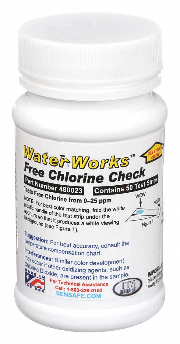 Test Strips: 0 to 25 ppm Free Chlorine, Free Chlorine, 50 Tests