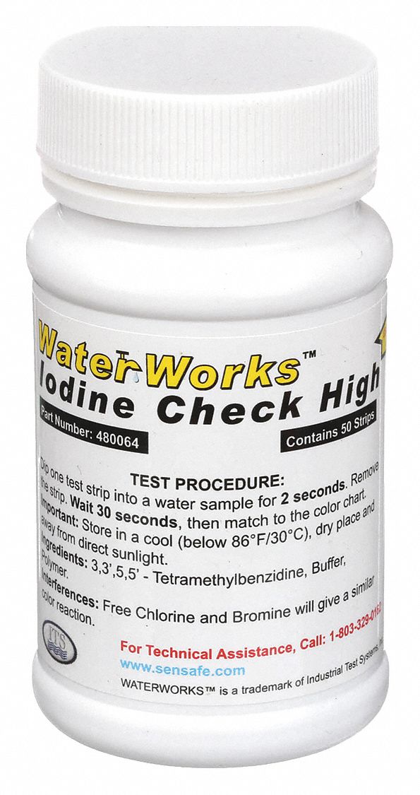 Test Strips: 0 to 300 ppm Iodine, Iodine, 50 Tests