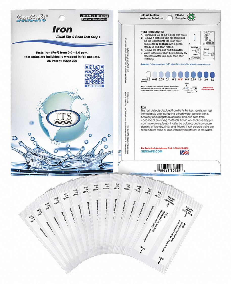 INDUSTRIAL TEST SYSTEMS, 0 to 5 ppm Iron, Iron, Test Strips 3VEX1