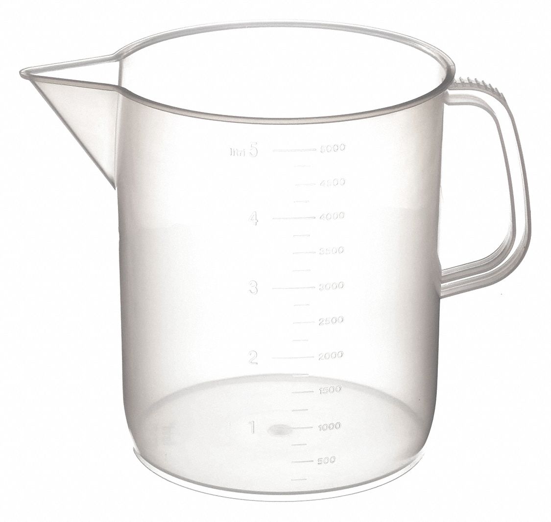 Beaker: Low Form with Handle, 5 L Capacity - mL, 1.32 gal Capacity - oz, 190 mm Outside Dia, Clear