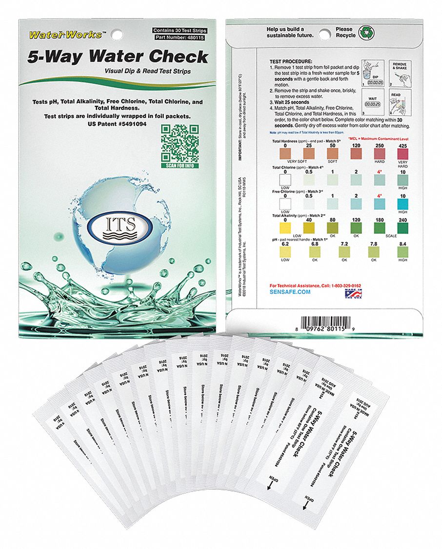 Test Strips: Free Chlorine/pH/Total Alkalinity/Total Chlorine/Total Hardness