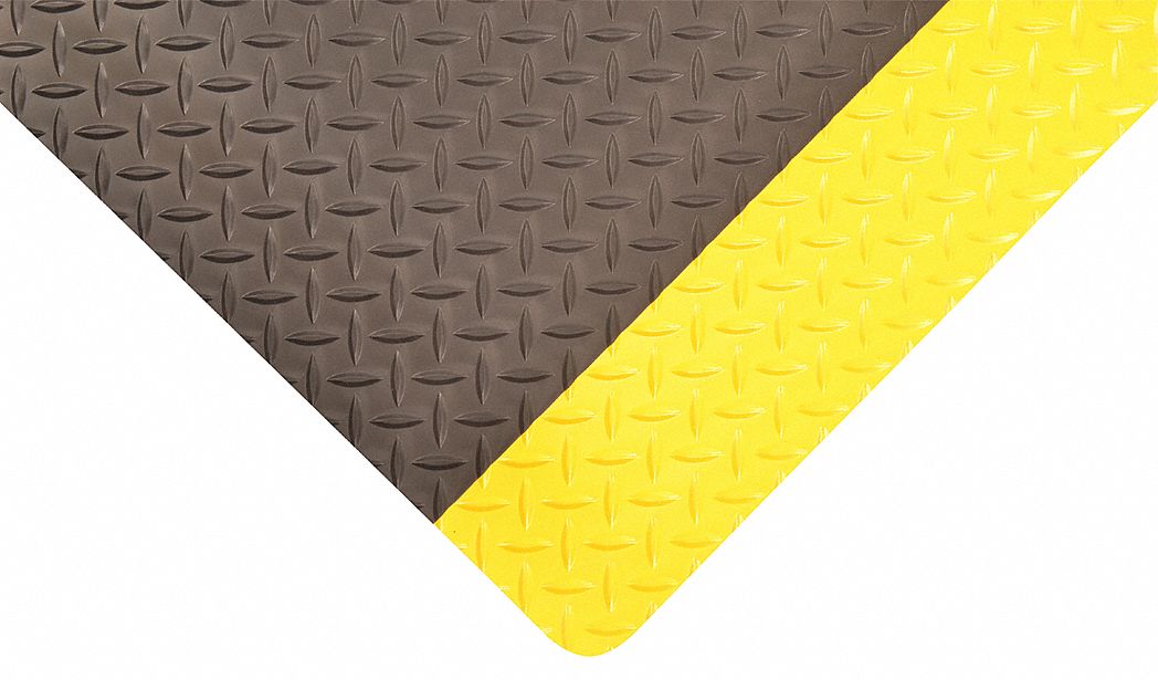 ANTIFATIGUE MAT, DIAMOND PLATE, 3 X 5 FT, 9/16 IN THICK, BLACK/YELLOW BORDER, BEVELED