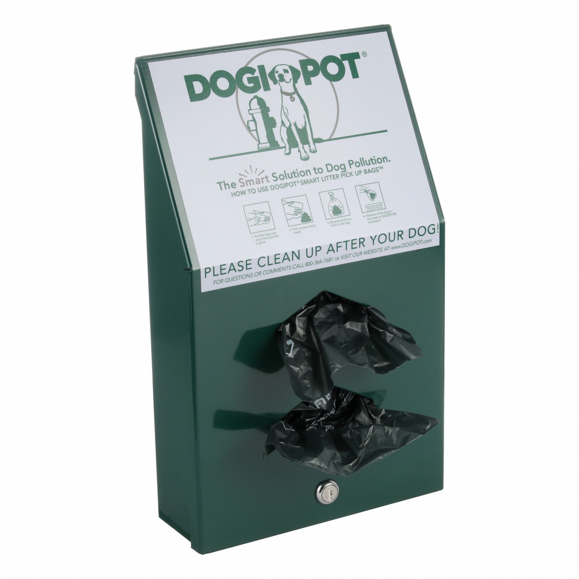 Pet Waste Bag Dispenser: 15 1/2 in Overall Ht, 9 1/4 in Overall Wd, Green