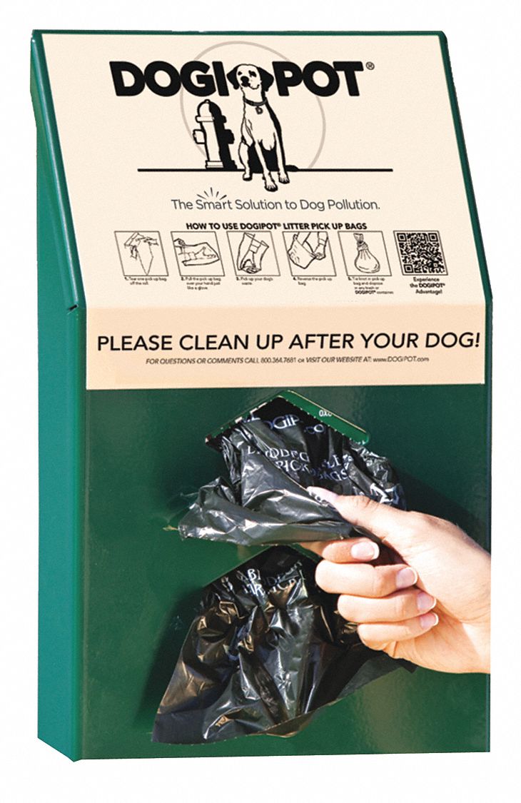 Pet Waste Bag Dispenser: 9 1/4 in Wd/Dia, 15 1/2 in Ht, Aluminum, Green