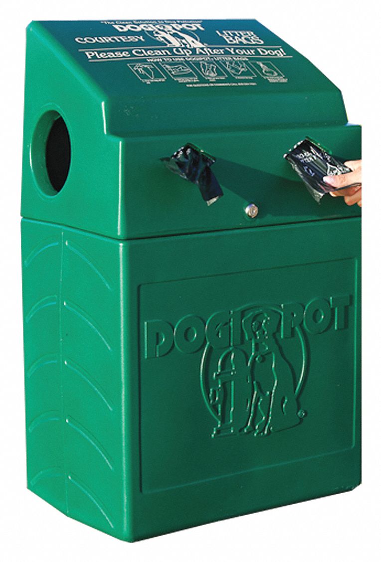 Pet Waste Station: 44 in Ht, 19 in Wd/Dia, Rectangular, Green, Pole-Mounted