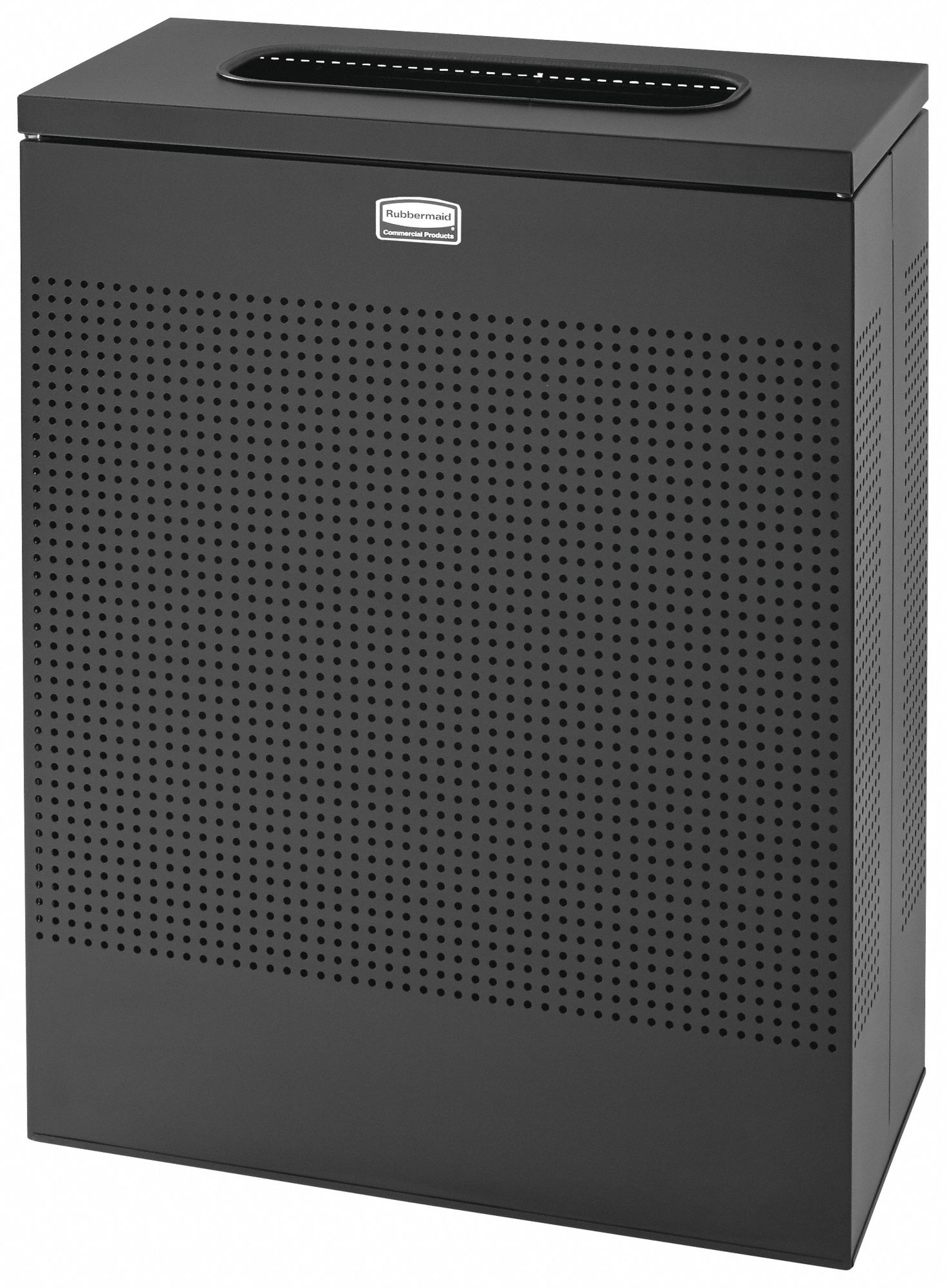 TRASH CAN, STEEL, FLAT WITH TOP OPENING TOP, BLACK, 24 IN OVERALL W