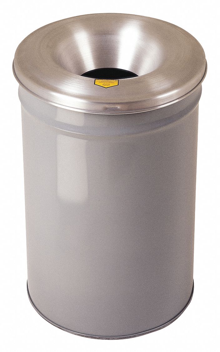 TRASH CAN, STEEL, FUNNEL TOP, GREY, 15 GALLON CAPACITY, 25¾ IN OVERALL H