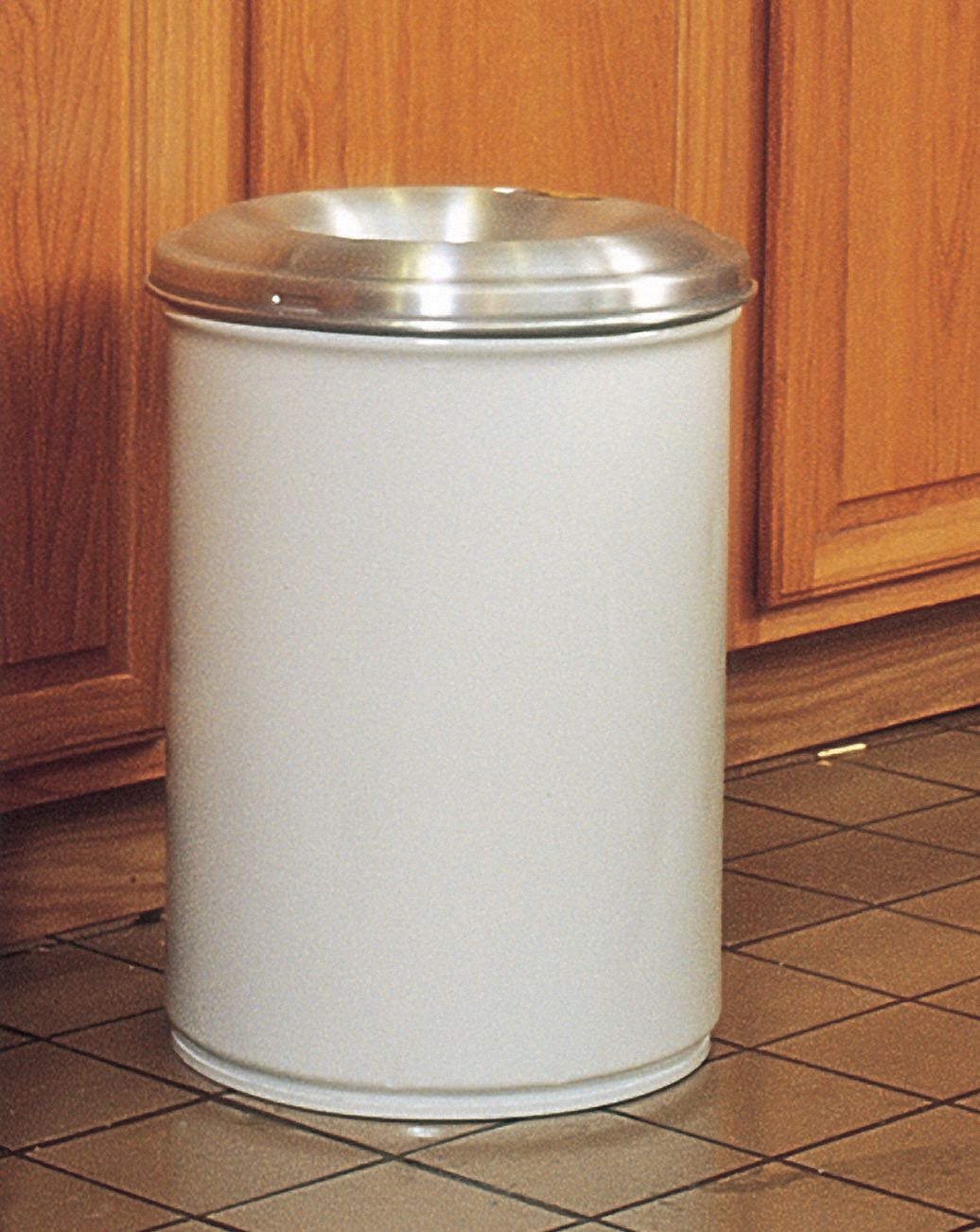 JUSTRITE 30 gal Round FireResistant Trash Can, Metal, White 3VNG7