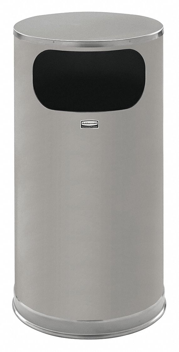 TRASH CAN, STEEL, FLAT WITH SIDE OPENING TOP, SILVER, 12 GALLON CAPACITY