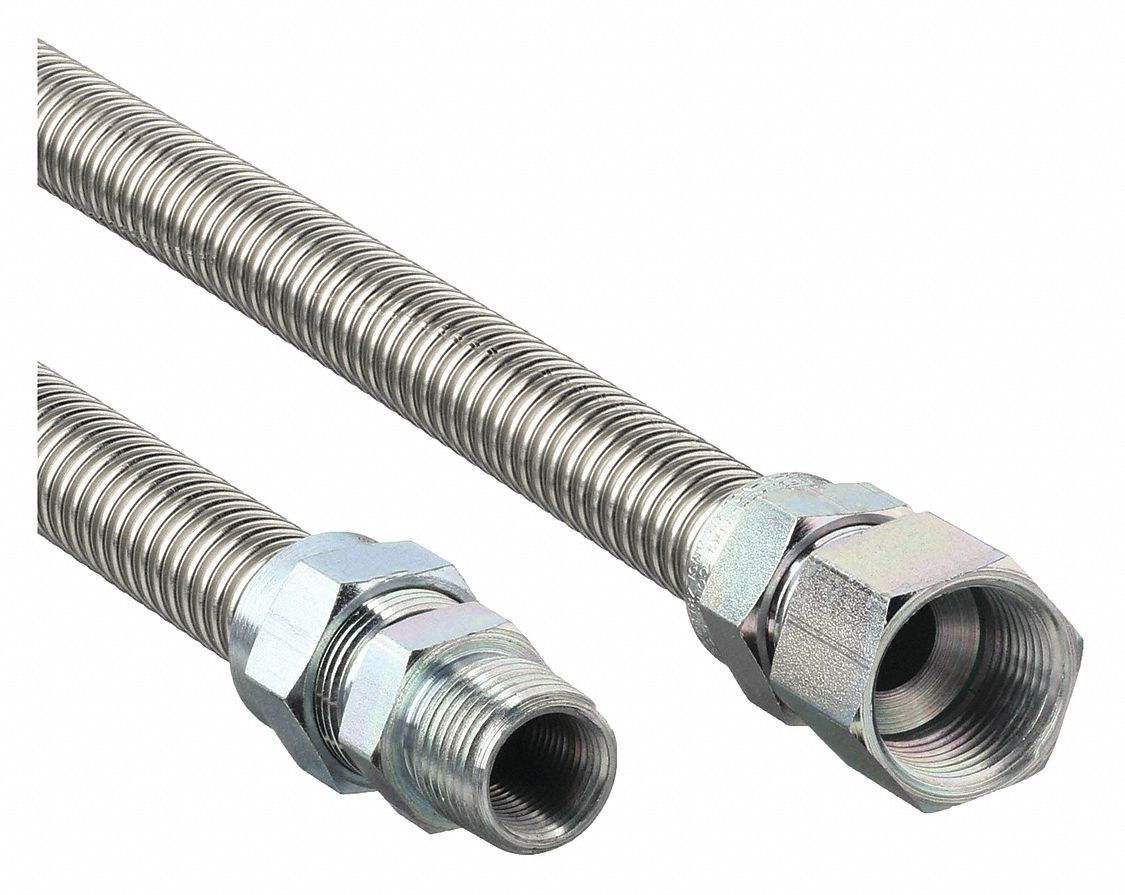Gas Connector: 3/8 in Hose Inside Dia., 5 ft Hose Lg, 53, 200 BTU Capacity, Silver, FNPT x FNPT