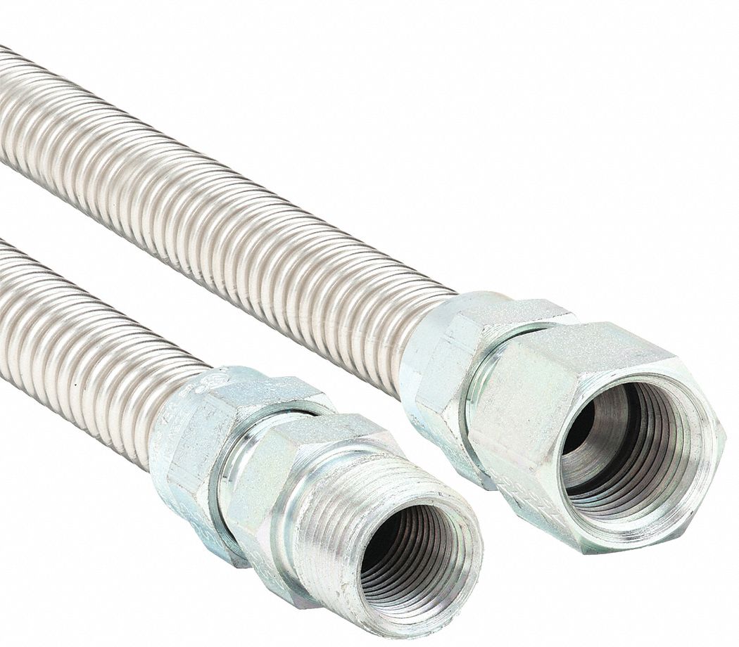 Gas Connector: 3/8 in Hose Inside Dia., 5 ft Hose Lg, 53, 200 BTU Capacity, Silver, FNPT x FNPT