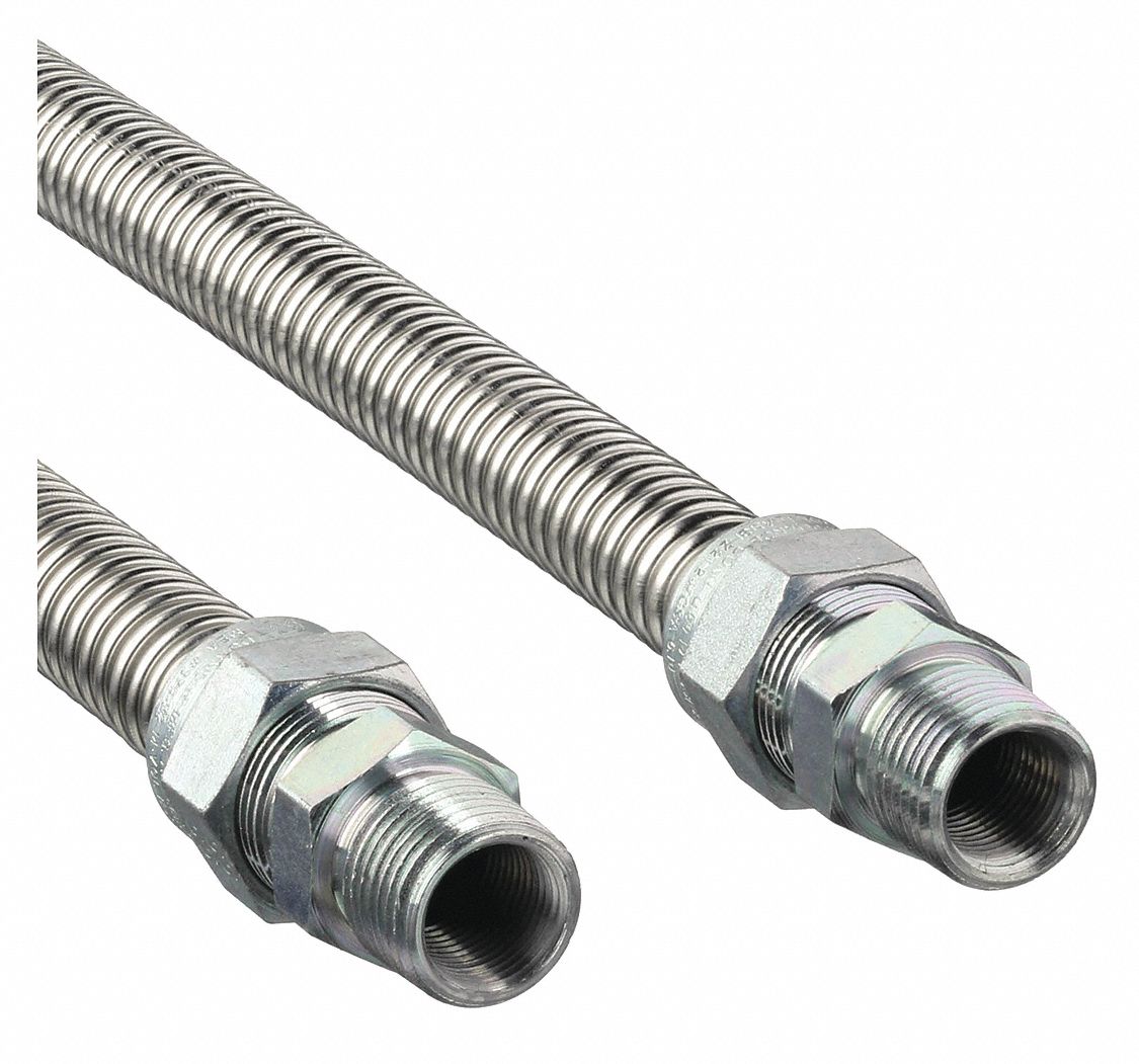 Gas Connector: 1/2 in Hose Inside Dia., 4 ft Hose Lg, 106, 000 BTU Capacity, Silver, FNPT x FNPT