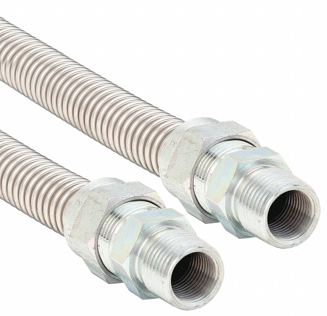 Gas Connector: 1/2 in Hose Inside Dia., 5 ft Hose Lg, 93, 200 BTU Capacity, Silver, FNPT x FNPT