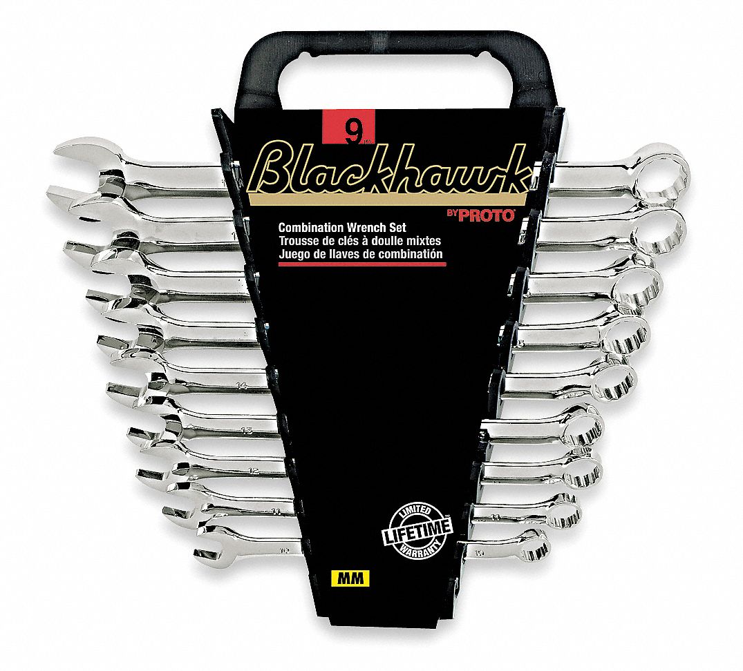 BLACKHAWK BY PROTO 9Piece Antislip Combination Wrench Set, Metric