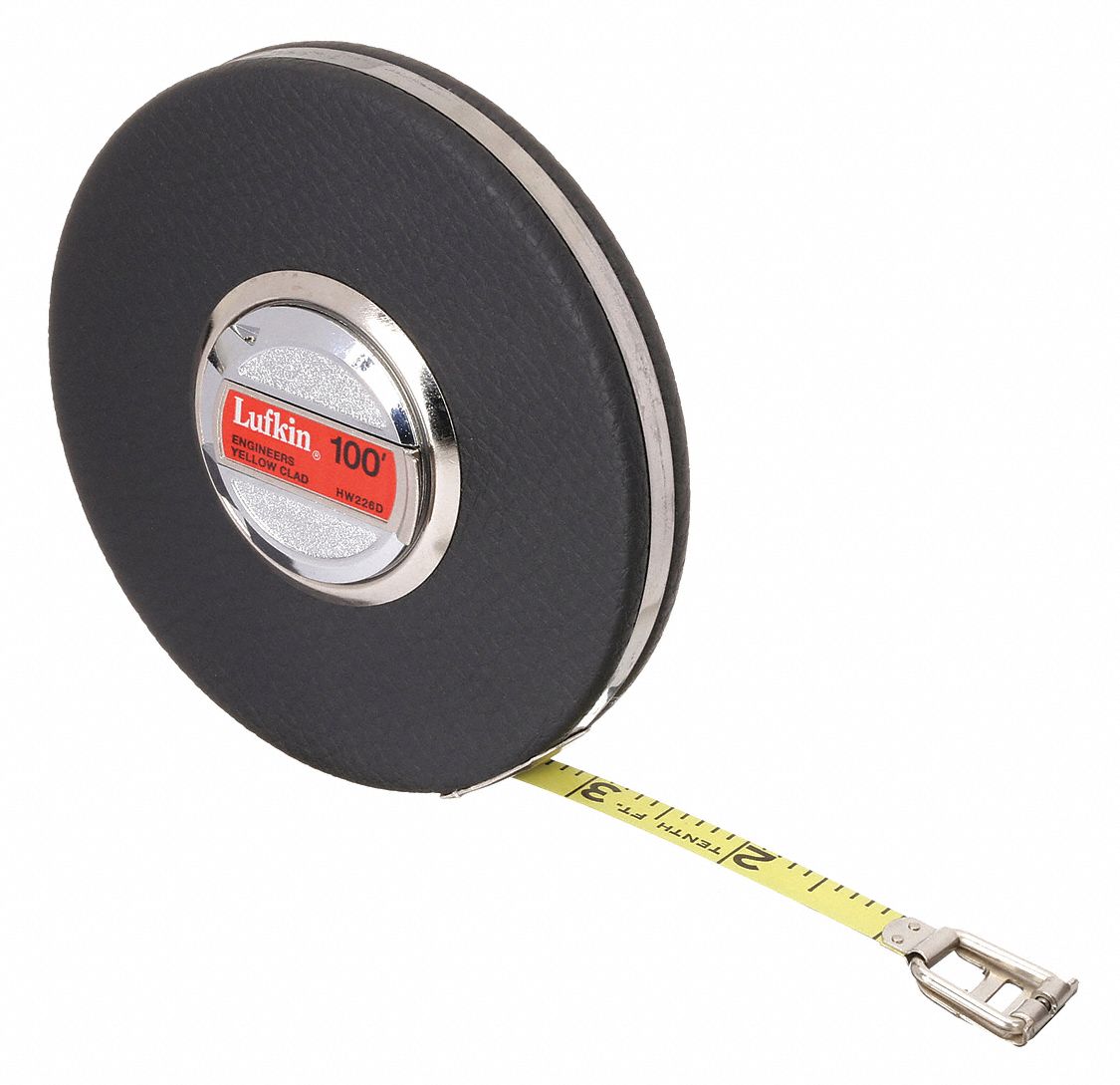 Long Tape Measure: Manual, HW226D, SAE/Engineers Scale, 100 ft, 1/100 ft, Plastic