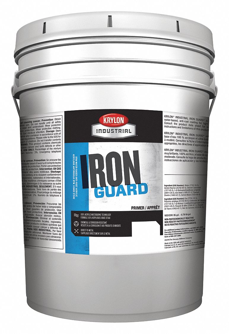 KRYLON INDUSTRIAL Primer White, 5 gal Size, 140 to 225 sq ft/gal Coverage, Acrylic Enamel Resin