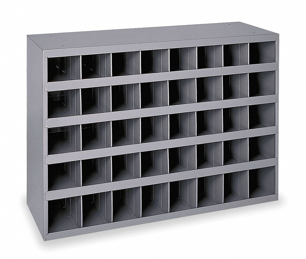 PIGEONHOLE BIN UNIT, 34 IN X 11 15/16 IN X 24 IN, 40 COMPARTMENTS, GREY, STEEL