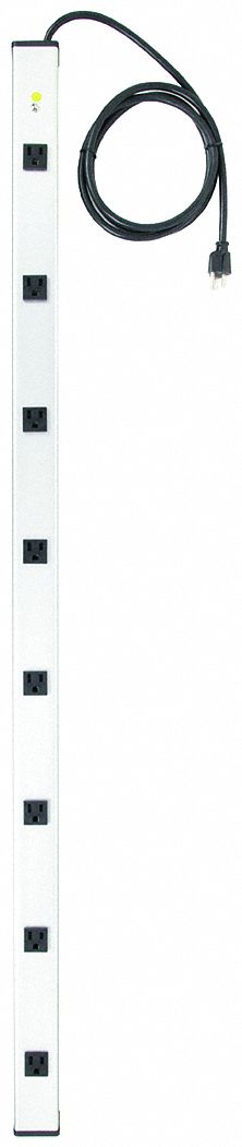 OUTLET STRIP, 8 OUTLETS, 6 FT CORD, 15 A MAX, GREY, NEMA 5-15P