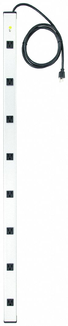 OUTLET STRIP, 8 OUTLETS, 6 FT CORD, 15 A MAX, GREY, NEMA 5-15P