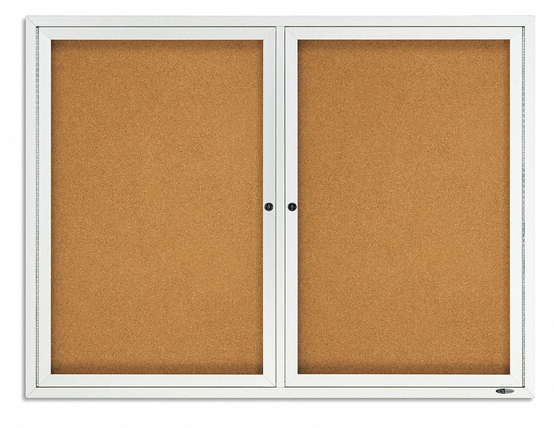 Enclosed Bulletin Board: Swing Door, Acrylic, 36 in Overall Ht, 48 in Overall Wd, Natural