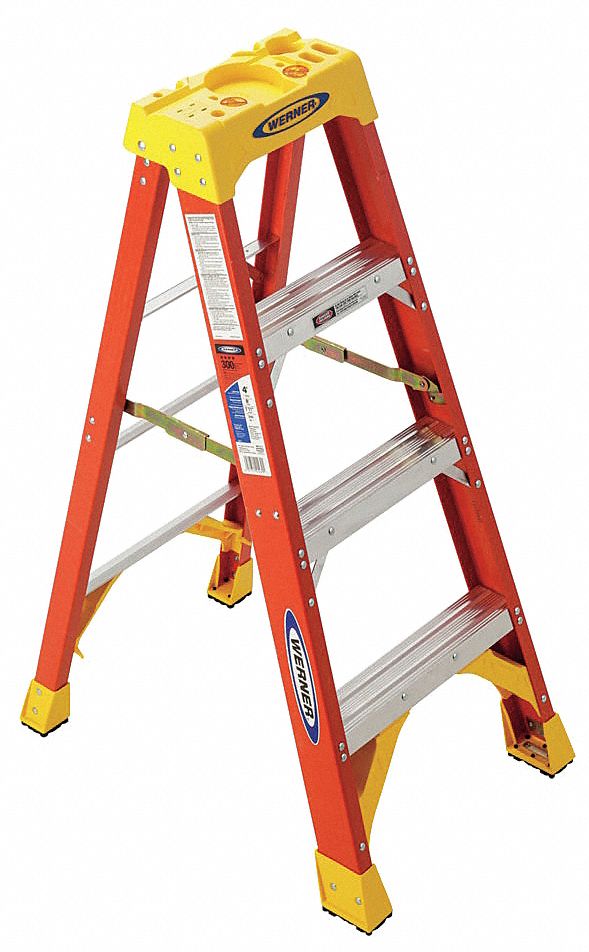 WERNER, 4 ft Ladder Ht, 3 Steps, Stepladder 3W4216204 Grainger