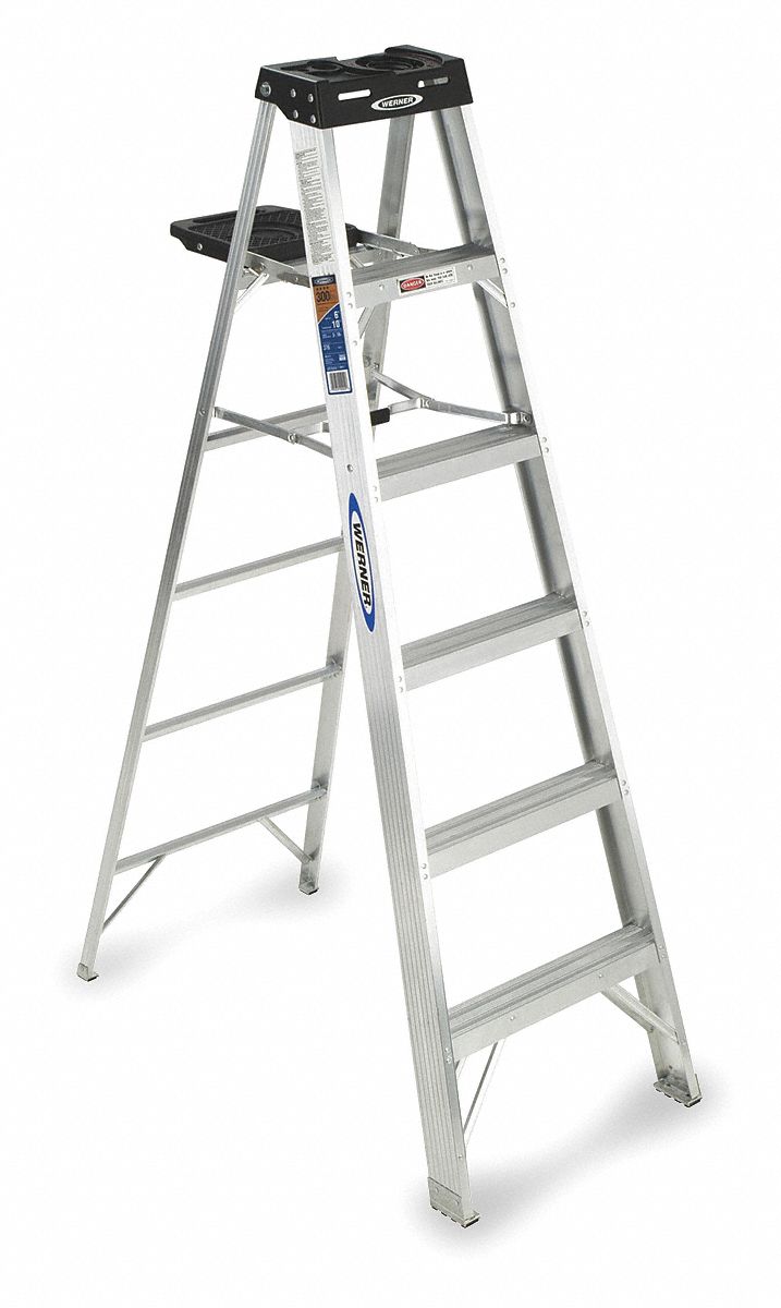 WERNER Escalera Plegable Aluminio 42 Capacidad de 200 lb. Escalones: 2  Plateado - Bancos Escalera - 4XN47